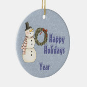 Primitive Style Snowman & House - Happy Holidays Keramikornament (Rechts)