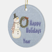 Primitive Style Snowman & House - Happy Holidays Keramikornament (Links)