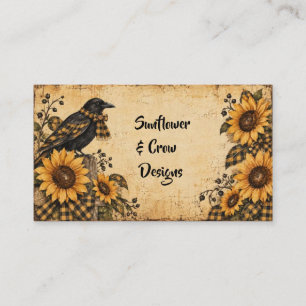 Primitive Sunflowers mit Plaid und Krähe Visitenkarte