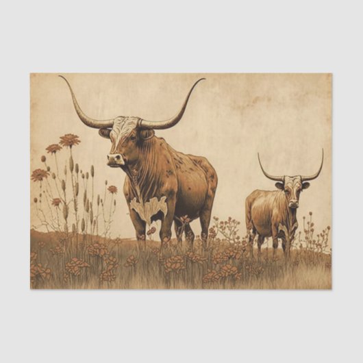 Primitive Texas Longhorns Seidenpapier (Vorderseite)