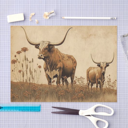 Primitive Texas Longhorns Seidenpapier (Handwerk)
