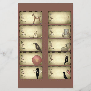 Primitive Things-Geschenkanhänger auf einem Blatt 