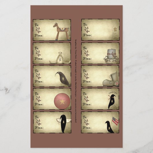 Primitive Things-Geschenkanhänger auf einem Blatt (Vorne)