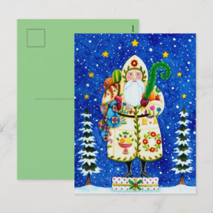 PRIMITIVE VOLKSKUNST BALTIMORE QUILTFIGUR VATER WE FEIERTAGSPOSTKARTE