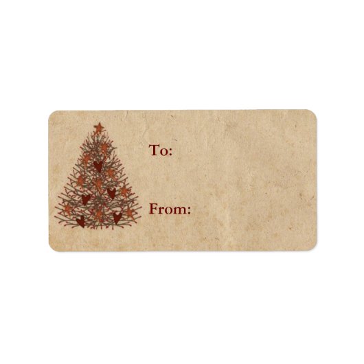 Primitive-Weihnachtsbaum-Geschenklabel Adressaufkleber (Vorne)