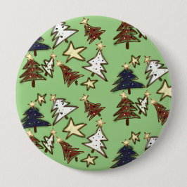 Primitive Weihnachtsbäume Handgezeichnete Kunst Button