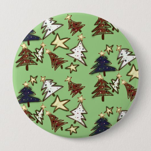 Primitive Weihnachtsbäume Handgezeichnete Kunst Button (Vorderseite)