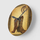 primitive Western Country Hufeisen Cowboystiefel Runde Wanduhr (Winkel)