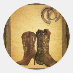 primitive Western Country Hufeisen Cowboystiefel Runder Aufkleber