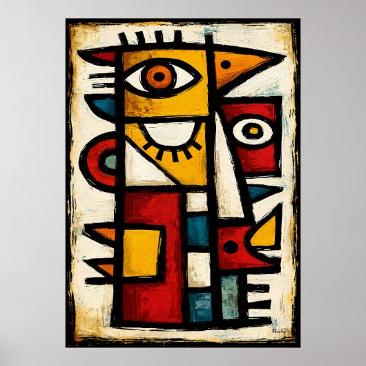 Primitiver kubistischer Charakter 2 Fette abstrakt Poster (Vorne)