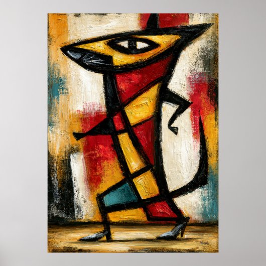 Primitiver Kubistischer Trickster Fetter Abstrakte Poster (Vorne)