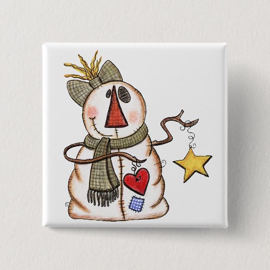 Primitiver Schneemann mit Herz und Star Button (Vorderseite)