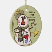 Primitiver Schneemann mit Herz und Star Keramikornament (Rechts)