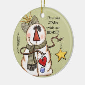 Primitiver Schneemann mit Herz und Star Keramikornament (Links)