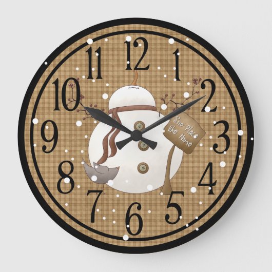 Primitiver Schneemann: Schneeplatz wie Zuhause Große Wanduhr (Vorderseite)