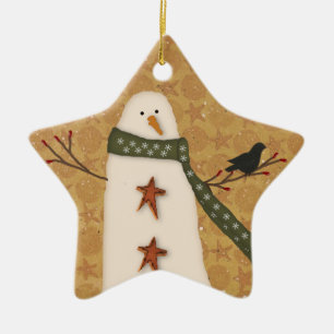 Primitiver Schneemann-Stern-Ornament Keramik Ornament