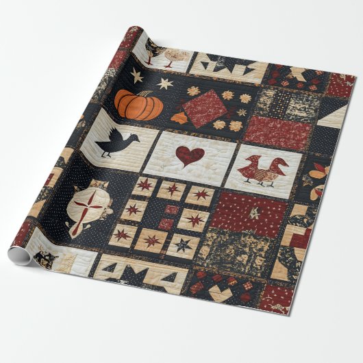 Primitives Bauernhaus Appliqué & Geometric Geschenkpapier (Ungerollt)