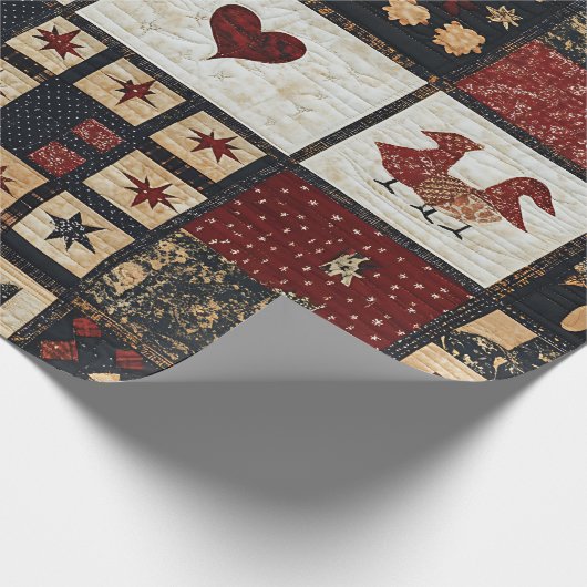 Primitives Bauernhaus Appliqué & Geometric Geschenkpapier (Ecke)