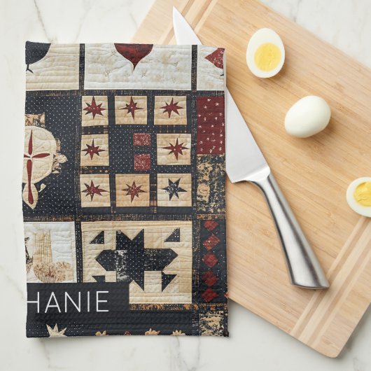 Primitives Bauernhaus Appliqué & Geometric Geschirrtuch (Viertel Falte)