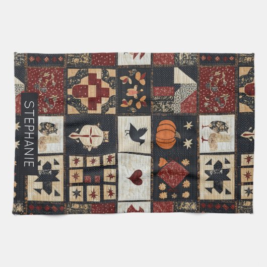 Primitives Bauernhaus Appliqué & Geometric Geschirrtuch (Horizontal)