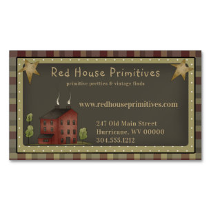 Primitives Country Red Saltbox House & Stars Magnetische Visitenkarte