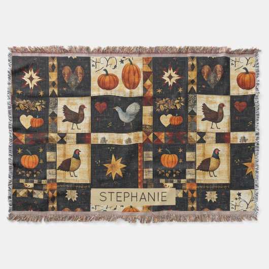 Primitives Folkkunstmuster | Rustikaler Herbst Decke (Vorderseite)