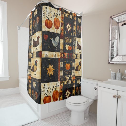 Primitives Folkkunstmuster | Rustikaler Herbst Duschvorhang (Beispiel)