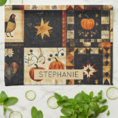 Primitives Folkkunstmuster | Rustikaler Herbst Geschirrtuch (Gefaltet)