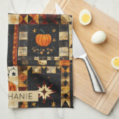 Primitives Folkkunstmuster | Rustikaler Herbst Geschirrtuch (Viertel Falte)