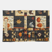 Primitives Folkkunstmuster | Rustikaler Herbst Geschirrtuch (Horizontal)