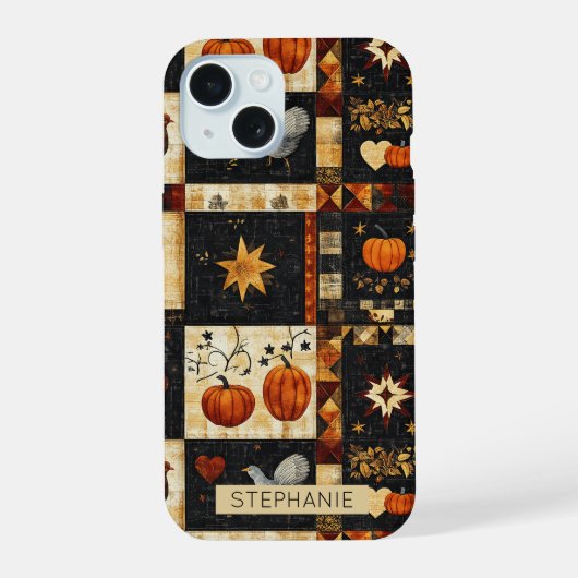 Primitives Folkkunstmuster | Rustikaler Herbst iPhone 15 Hülle (Rückseite)