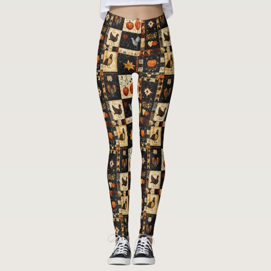 Primitives Folkkunstmuster | Rustikaler Herbst Leggings (Vorderseite)