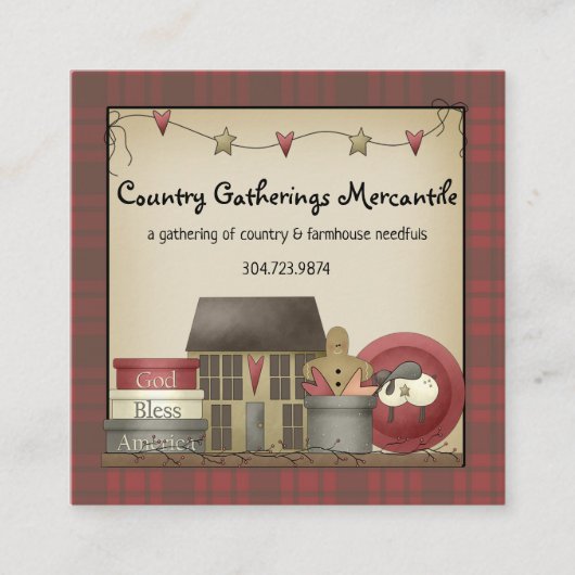 Primitives Land Kariert und Saltbox House Quadratische Visitenkarte (Vorderseite)