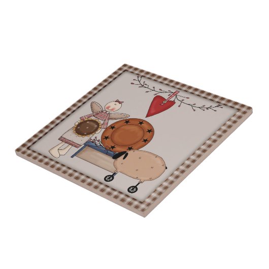 Primitives Land Sonnenblumen Schafe und Engel Fliese (Seite)