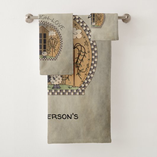 Primitives Länderdesign Live-Laugh-Liebe Badhandtuch Set (Insitu)