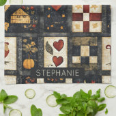 Primitives Quiltmuster für den Herbst | Ernte Geschirrtuch (Gefaltet)