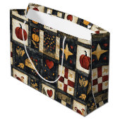 Primitives Quiltmuster für den Herbst | Ernte Große Geschenktüte (Rückseite Schrägansicht)