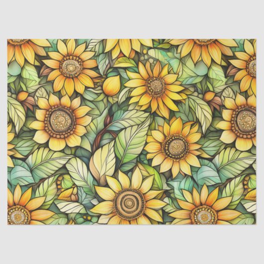Primitives Sonnenblumengewebe - 10lb, 17"x23" Seidenpapier (Vorderseite)