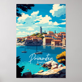 Primosten Croatia Vintage Illustration Poster