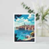Primosten Croatia Vintage Illustration Postkarte (Stehend Vorderseite)