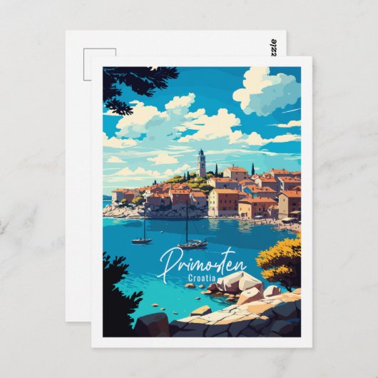Primosten Croatia Vintage Illustration Postkarte (Vorne/Hinten)