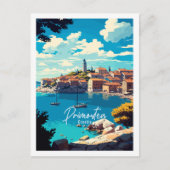 Primosten Croatia Vintage Illustration Postkarte (Vorderseite)