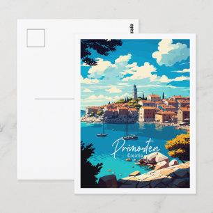 Primosten Kroatien Vintage-Reiseillustration Postkarte