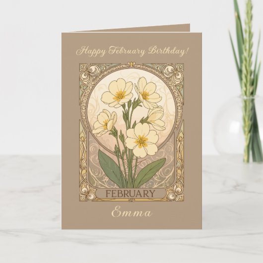 Primrose Birthday Flowers February Art Nouveau Sty Karte (Vorderseite)