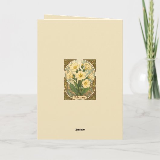 Primrose February Birthday Flowers Art Nouveau Sty Karte (Rückseite)