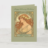 Primrose Flowers Art Nouveau Style February Birthd Karte (Vorderseite)