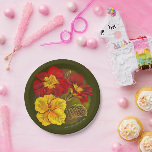 Primrose Gelb-grüne Kunstfeder Pappteller (Party)