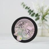 Primrose rosa Blume fette Streifen Monogramm Save The Date (Stehend Vorderseite)