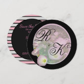 Primrose rosa Blume fette Streifen Monogramm Save The Date (Vorne/Hinten)