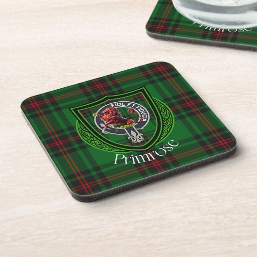 Primrose Scottish Clan Tartan & Crest Getränkeuntersetzer (Linke Seite)